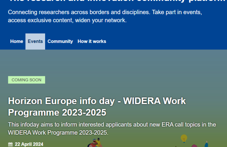Obzor Europa Informativni dan u organizaciji Europske komisije - Radni program WIDERA-e za razdoblje 2023.-2025. - 22. travnja 2024.